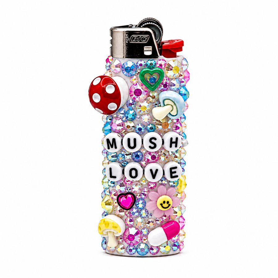 Mush Love hand-jeweled lighter with mushroom details